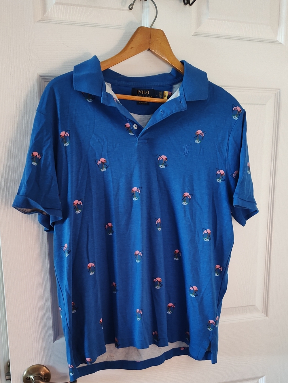 Polo by Ralph Lauren Royal Blue Polo with Pink Flamingo Embroidery